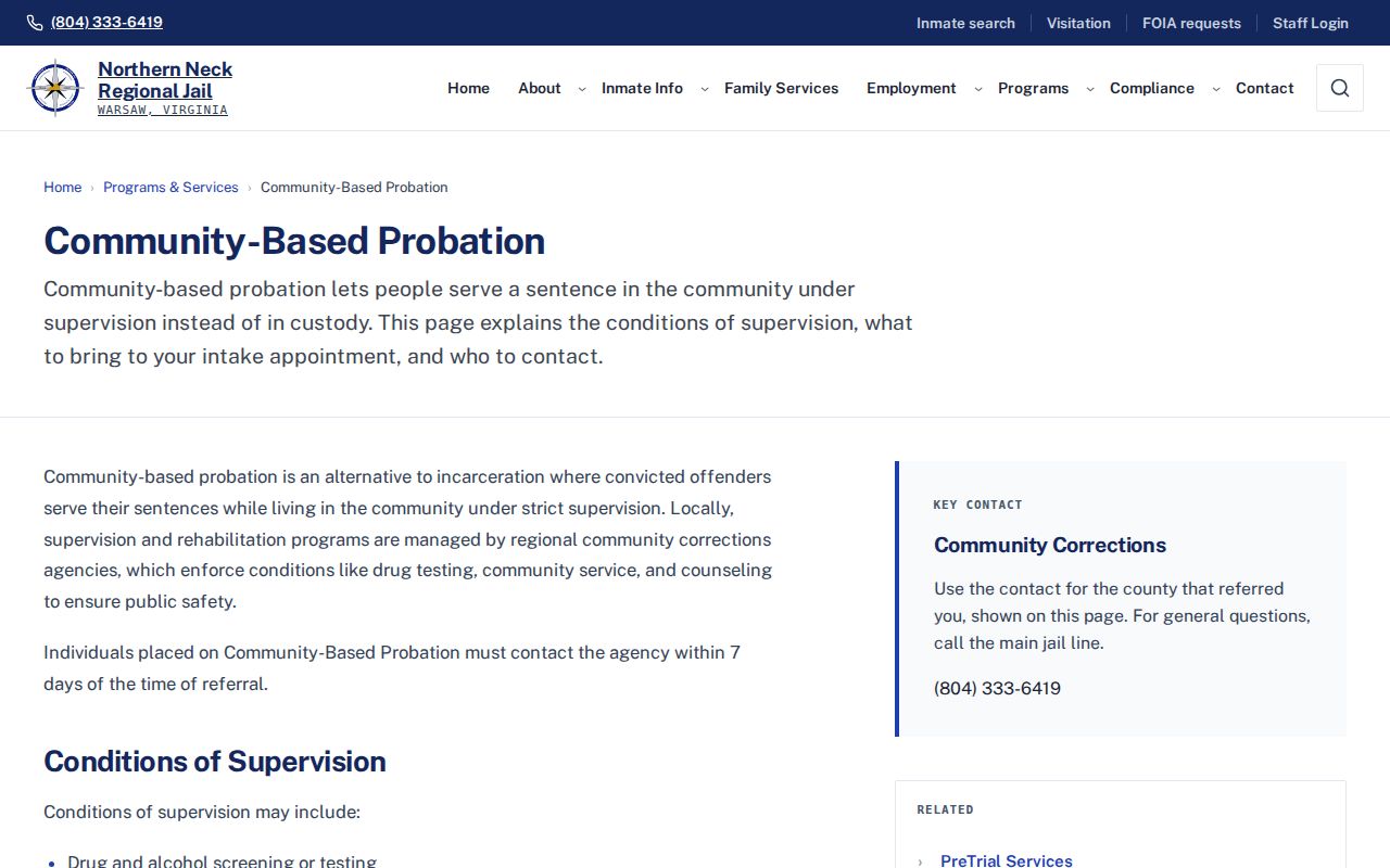 Northumberland County local post-release supervision through NNRJ probation