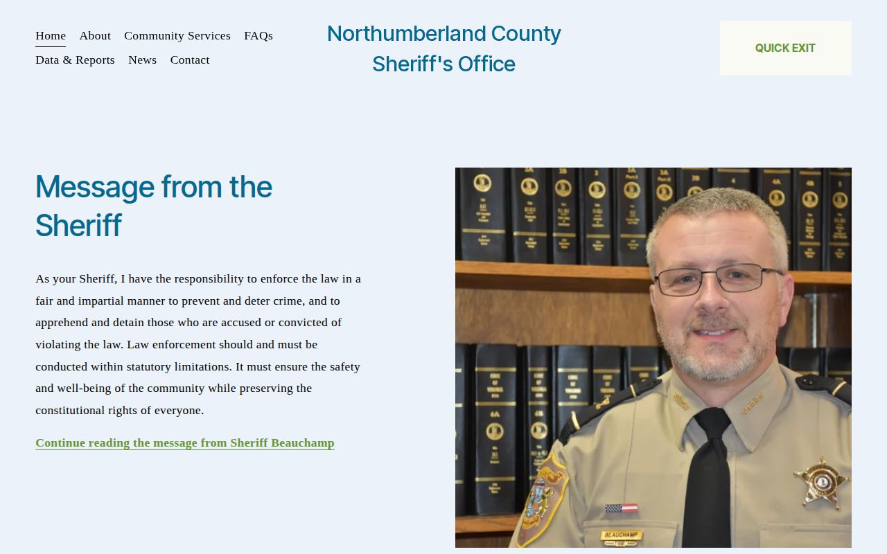 Northumberland County Sheriff's Office arrest and release records contact